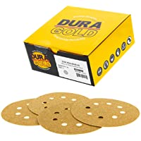 Dura-Gold Premium 5" Gold Sanding Discs - 40 Grit (Box of 25) - 8 Hole Pattern Dustless Hook & Loop Backing Sandpaper…