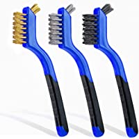 Lavaxon Wire Brush Set 3Pcs - Nylon/Brass/Stainless Steel Bristles with Curved Handle Grip for Rust, Dirt & Paint…