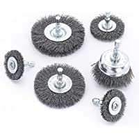 HOYIN 6Piece Drill Wire Wheel Cup Brush Set,0.010in Coarse Crimped,Thicken Face Width with1/4In Hex Shank