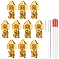 0.2MM MK8 Ender 3 Nozzles 10 pcs 3D Printer Brass Nozzles Extruder for Makerbot Creality CR-10 with 3 Needles and Metal…