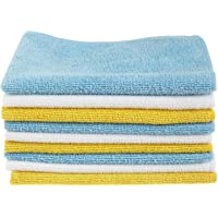 Amazon Basics Microfiber Cleaning Cloths, Non-Abrasive, Reusable and Washable - Pack of 24, 12 x16-Inch, Blue, White and…