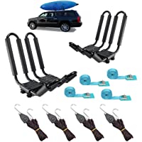2 Pairs Heavy Duty Kayak Rack-Includes 4 Pcs Ratchet Tie-Mount on Car Roof Top Crossbar-Easy to Carry Kayak Canoe Boat…