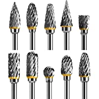 TianTac Tungsten Carbide Rotary Burr Set 10pcs, Carving Burr Bits, with 3mm Shank 6mm Bit for Wood & Stone Carving…