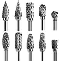 Double Cut Carbide Rotary Burr Set - 10 Pcs 1/8" Shank, 1/4" Head Length Tungsten Steel for Woodworking,Drilling, Metal…
