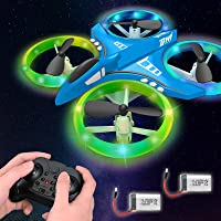 Dwi Dowellin 4.9 Inch Mini Drone for Kids LED Night Lights One Key Take Off Landing Flips RC Remote Control Small Flying…