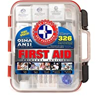 First Aid Kit Hard Red Case 326 Pieces Exceeds OSHA and ANSI Guidelines 100 People - Office, Home, Car, School…