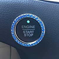 Bling Car Decor Blue Crystal Rhinestone Car Bling Ring Emblem Sticker, Bling Car Accessories for Women, Push to Start…