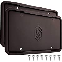 Solid Silicone Black License Plate Frame Covers 2 Pack- Front and Back Car Plate Bracket Holders. Rust-Proof, Rattle…
