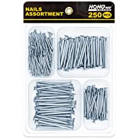 HongWay 250pcs Picture Hanging Nails, 4 Size Hardware Nails Assortment Kit, Common Nails, Finishing Nails, Small Nails…