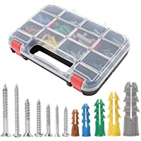 HongWay 370pcs Plastic Drywall Wall Anchors Kit with Screws, Includes 5 Different Size Anchors and Screws