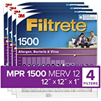 Filtrete 12x12x1, AC Furnace Air Filter, MPR 1500, Healthy Living Ultra Allergen, 4-Pack (exact dimensions 11.81 x 11.81…