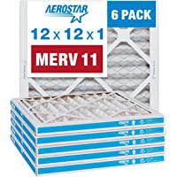 Aerostar 12x12x1 MERV 11 Pleated Air Filter, AC Furnace Air Filter, 6 Pack (Actual Size: 11 3/4"x11 3/4"x3/4")