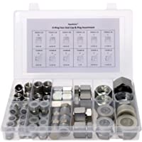 64 Pcs. O-Ring Face Seal ORFS Cap & Plug Assortment Kit, Galvanized Steel with Precision Threading ORS Flat Face…