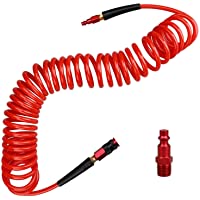 Hromee 1/4 in x 25 ft Polyurethane Recoil Air Hose with Bend Restrictors Compressor Hose with 1/4" Industrial Universal…