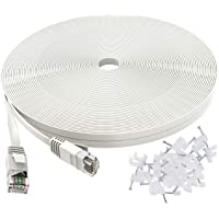 Cat 6 Ethernet Cable 50 ft White - Flat Internet Network LAN Patch Cords – Solid Cat6 High Speed Computer Wire with…