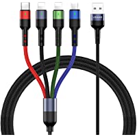 Multi Charging Cable USAMS 2Pack 4FT 4 in 1 Nylon Braided Multiple USB Fast Charging Cord Adapter Type C Micro USB Port…