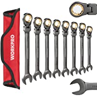WORKPRO 8-piece Flex-Head Ratcheting Combination Wrench Set, Metric 9-17 mm, 72-Teeth, Cr-V Constructed, Nickel Plating…