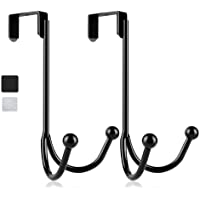 2Packs Over The Door Double Hanger Hooks,HFHOME Metal Twin Hooks Organizer for Hanging Coats, Hats, Robes, Towels- Black