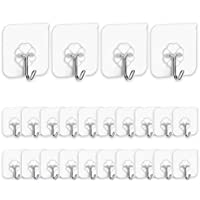 Adhesive Hooks Kitchen Wall Hooks- 24 Packs Heavy Duty 13.2lb(Max) Nail Free Sticky Hangers with Stainless Hooks…