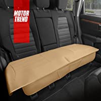 Motor Trend Beige Faux Leather Rear Bench Car Seat Cover – Universal Padded Back Seat Cushion with Storage Pockets…