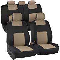 BDK PolyPro Car Seat Covers Full Set in Beige on Black – Front and Rear Split Bench Seat Protectors, Easy Install with…