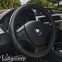Valleycomfy Universal 15 inch Auto Car Steering Wheel Cover with Black Genuine Leather for HRV CRV Accord Corolla Prius…