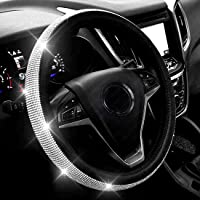 New Diamond Leather Steering Wheel Cover with Bling Bling Crystal Rhinestones, Universal Fit 15 Inch Car Wheel Protector…