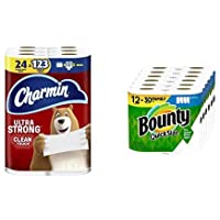 Charmin Ultra Strong Clean Touch Toilet Paper, 24 Family Mega Rolls and Bounty Quick-Size Paper Towels,12 Family Rolls…