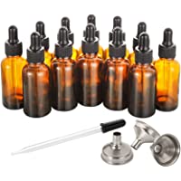 12, 1 oz Dropper Bottles for Essential Oils with 3 Stainless Steel Funnels & 1 Long Glass Dropper - 30ml Amber Glass…