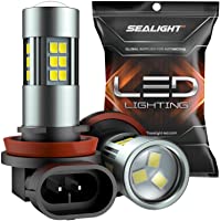 SEALIGHT H11/H8/H16 LED Fog Light Bulbs, 6000K Xenon White, 27 SMD Chips, 360-degree Illumination, Non-polarity, Pack of…