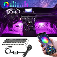 Winzwon Car Led Lights Interior 4 Pcs 48 Led Strip Light for Car with USB Port APP Control for iPhone Android Smart…