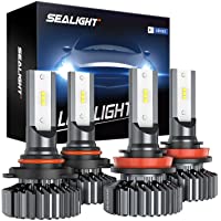 SEALIGHT 9005/HB3 H11/H9/H8 LED Bulbs Combo, Super Bright Cool White, Plug and Play, Pack of 4
