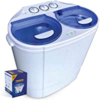 Garatic Portable Compact Mini Twin Tub Washing Machine w/Wash and Spin Cycle, Built-in Gravity Drain, 13lbs Capacity For…