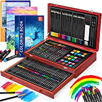 Art Supplies, iBayam 150-Pack Deluxe Wooden Art Set Crafts Drawing Painting Kit with 1 Coloring Book, 2 Sketch Pads…