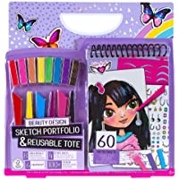 Fashion Angels Beauty Sketch Portfolio & Carry Keeper (12604), Beauty Coloring Book, Carry Tote, Includes Markers…