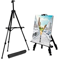 T-Sign 66" Reinforced Artist Easel Stand, Extra Thick Aluminum Metal Tripod Display Easel 21" to 66" Adjustable Height…