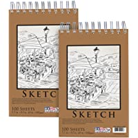 U.S. Art Supply 5.5" x 8.5" Premium Spiral Bound Sketch Pad, (Pack of 2 Pads) Each Pad has 100-Sheets, 60 Pound (100gsm)