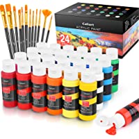 Caliart Acrylic Paint Set with 12 Brushes, 24 Classic Colors (59ml, 2oz) Art Craft Paint for Artists Kids Students…