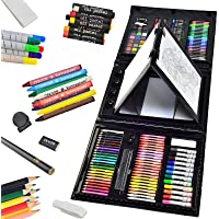 Sunnyglade 185 Pieces Double Sided Trifold Easel Art Set, Drawing Art Box with Oil Pastels, Crayons, Colored Pencils…
