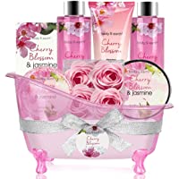 Gift Basket for Women - Spa Gift Baskets Body&Earth 8 Pcs Women Bath Sets with Cherry Blossom & Jasmine Scent Bubble…