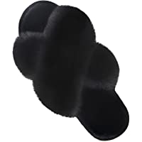 Women's Cross Band Slippers Soft Plush Furry Cozy Open Toe House Shoes Indoor Outdoor Faux Rabbit Fur Warm Comfy Slip On…
