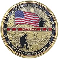 AtSKnSK US Military Challenge Coin Veteran Coin - Stand for The Flag, Kneel for The Fallen
