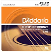 D’Addario EJ15 Phosphor Bronze Acoustic Guitar Strings, Extra Light (1 Set) – Corrosion-Resistant Phosphor Bronze…