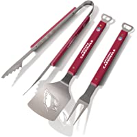 YouTheFan NFL 3-Piece Spirit Series BBQ Grill Set: 18" Stainless Steel Sportula (Spatula), Fork & Tongs with 2 Bottle…