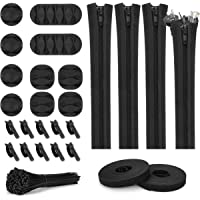 126pcs Cord Management Organizer Kit 4 Cable Sleeve with Zipper,10 Self Adhesive Cable Clip Holder,10pcs and 2 Roll Self…