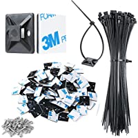 3/4" Strong Black Cable Zip Tie Mounts 100 Pcs with 8" Zip Ties and Screws, Outdoor Sticky Cable Clips Self Adhesive…