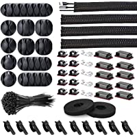 152 pcs Cord Management Organizer Kit 4 Cable Sleeve split with 41Self Adhesive Cable Clips Holder, 10pcs and 2 Roll…