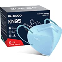 HALIDODO 30 Packs KN95 Face Mask, 5-Plyers Protection Cup Dust Face Mask, Breathable Protection Mask for Women Man, Blue