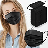 Black Disposable Face Masks, 100 Pack Black Masks Disposable, Disposable Face Masks for Adults