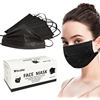 Wecolor 50 Pcs Disposable 3 Ply Earloop Face Masks, Suitable for Home, School, Office and Outdoors (Black)